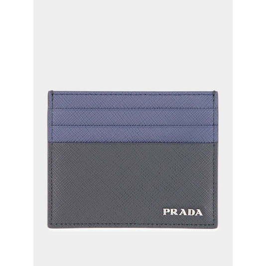 Prada Saffiano Card Holder Black Blue